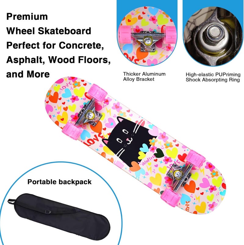 TOUTSEUL Skateboards for Beginners Kids Boys Girls Teens and Adults, 31 Inch Complete Standard Skateboards with 7-Layer Maple Double Kick Deck Unicorn and Skull Design - Image 5
